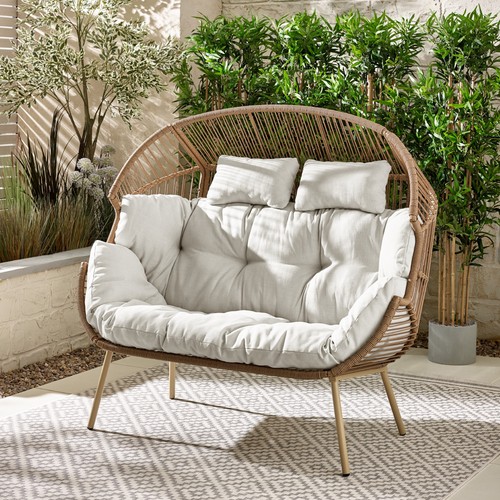 Beige rattan double egg chair - double,