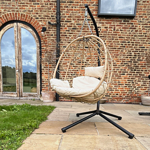 Beige rattan hanging egg - rattan,