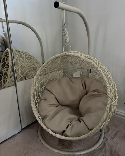 Beige wicker hanging egg chair - beige,